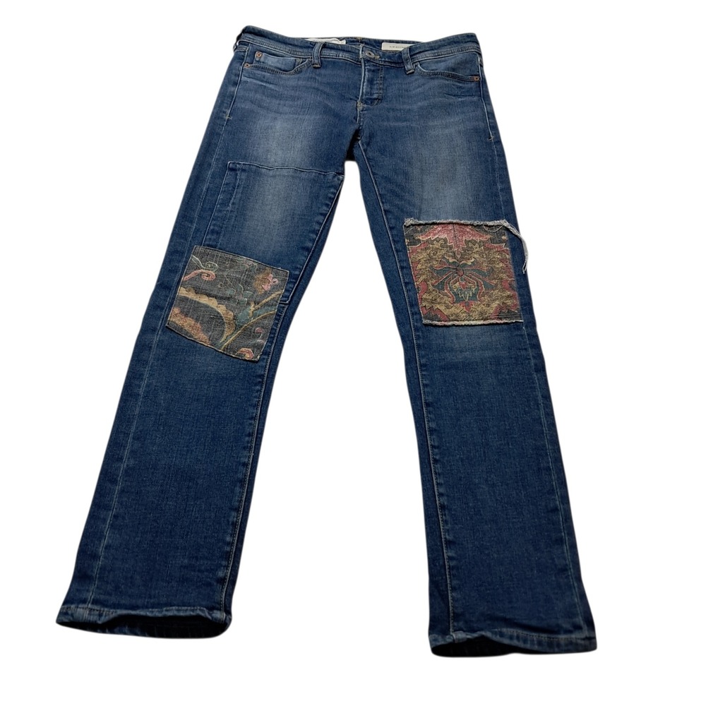 Anthropologie Pilcro Jeans Women's 26‎ Blue Slim Boyfriend Patchwork Boho Hippie